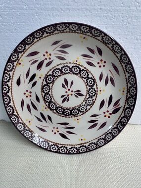 Temp-Tations Cream Plate with Brown and Yellow Floral Pattern